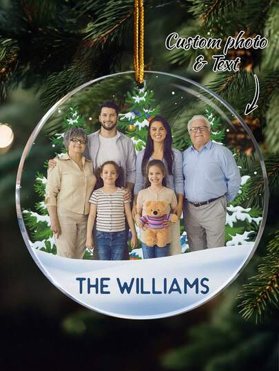 1 Peça Enfeite Personalizado de Foto Acrílica da Família, Presente Personalizado, Enfeite Personalizado, Decoração Personalizada de Casa, Decoração Personalizada Suspensa para Árvore de Natal com Foto, Decoração Acrílica de Natal com Foto, Adequado para Decoração de Feriados em Famílias, Sala de Estar