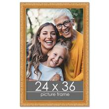 Custompictureframes.Com 24x36 Gold Wood Picture Frame - UV Acrylic Foam Board Backing Hanging Hardware - Gold - View 1