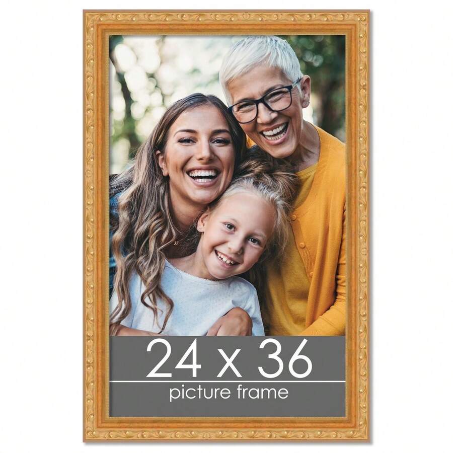 Custompictureframes.Com 24x36 Gold Wood Picture Frame - UV Acrylic Foam Board Backing Hanging Hardware - Gold - View 1