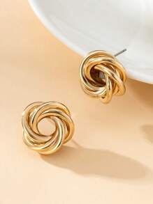 1 Pair Metal Classic Minimalist Geometric Twist Stud Earrings - Yellow Gold - View 3