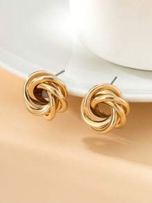 1 Pair Metal Classic Minimalist Geometric Twist Stud Earrings - Yellow Gold - View 4