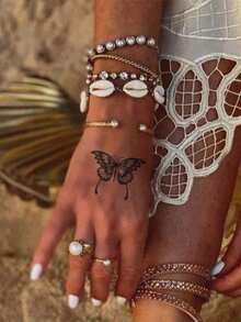 1pc Minimalist Butterfly Pattern Temporary Tattoo Sticker, Small Area Fake Tattoo Sticker, Herbal Waterproof Realistic Tattoo Sticker Lasts 7-15 Days, Suitable For Daily Body Decoration - Blue - View 3