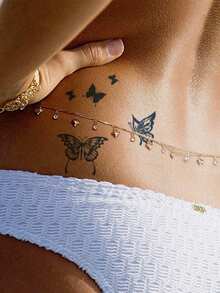 1pc Minimalist Butterfly Pattern Temporary Tattoo Sticker, Small Area Fake Tattoo Sticker, Herbal Waterproof Realistic Tattoo Sticker Lasts 7-15 Days, Suitable For Daily Body Decoration - Blue - View 4