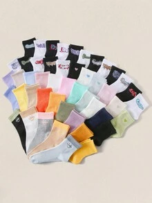 10 đôi tất thể thao trẻ em, thiết kế họa tiết đồ họa/chữ/trái tim, tất cổ cao thoáng khí, mềm mại, thoải mái và thời trang để mặc hàng ngày hoặc đi học trở lại, nhiều kiểu dáng và màu sắc - Nhiều màu - Xem 1