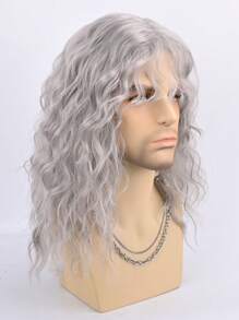 Joyluck Men's Gray Long Curly Wig, High-Quality Synthetic Wig, Suitable For Daily Wear Or Costume Party - Grey - View 4