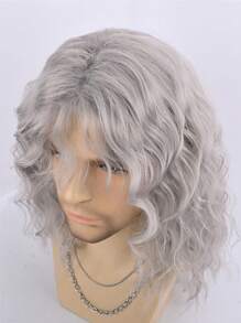 Joyluck Men's Gray Long Curly Wig, High-Quality Synthetic Wig, Suitable For Daily Wear Or Costume Party - Grey - View 7