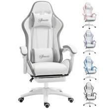 Vinsetto Computer Gaming Chair, PU Leather Desk Chair With Footrest, Swivel Task Chair With 135° Reclining Back And Lumbar Support, PC Chair For Adults - Grey - View 2