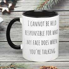 1 pieza Taza cerámica negra y blanca con gráfico de texto de 360ml, taza de café redonda, unisex, para viajes o campamentos, regalo personalizado para cumpleaños y vuelta al colegio