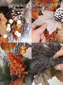 1pc 50CM Maple Leaf Wreath With Artificial Berries, Rustic Wooden And Rattan Material, Artificial Flower Wreath For Thanksgiving/Christmas Home Wedding Fireplace Party Decor, Room Decor - Multicolor - View 8