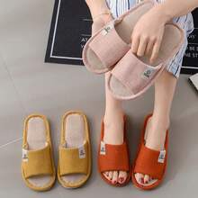 New Indoor Breathable And Silent Cotton Slippers For Women Linen For Home Use Non Slip And Odorless Living Room Men's Slippers - Blue - View 3