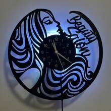 Vinyl Record Led Wall Clock Beauty Salon For Beauty Salon Beauty Shop And Living Room Bedroom Unique Birthday Best Gift Vintage Barber Shop Theme Vinyl Record Wall Clock - Silent, Battery Powered, Arched Crown Shape, Unique LED Glow Design