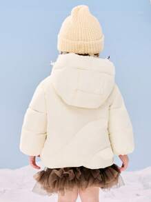 mini bala 年轻女孩 2024 冬季连帽羽绒服厚实保暖婴儿外套 - 乳白 - 查看 2