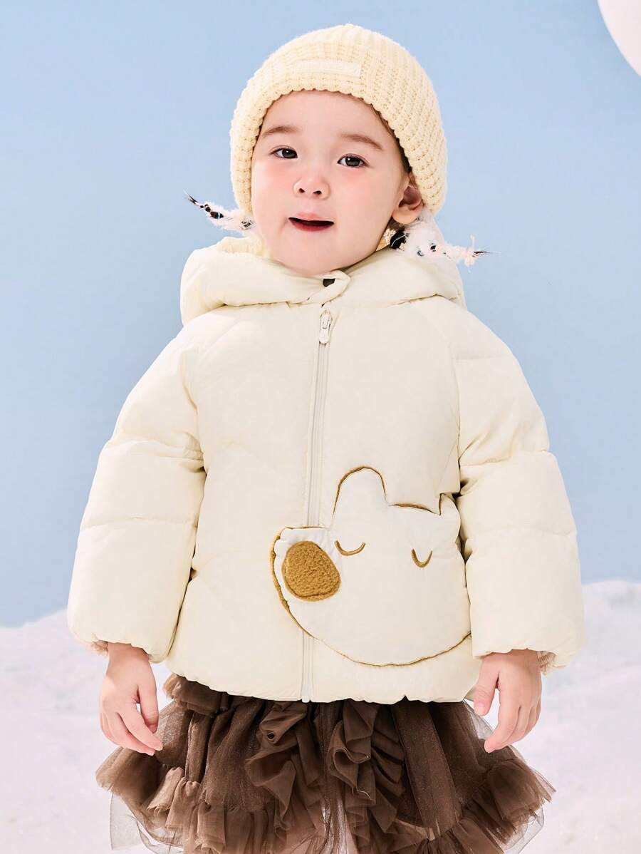 mini bala 年轻女孩 2024 冬季连帽羽绒服厚实保暖婴儿外套 - 乳白 - 查看 1