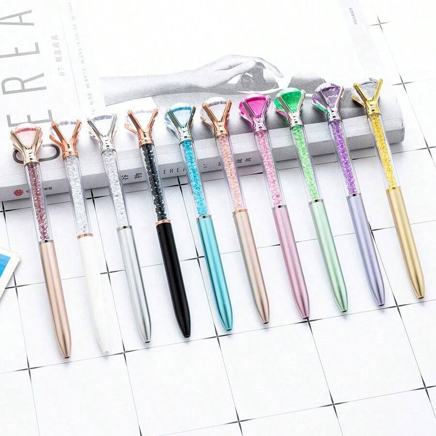 3pcs/4pcs/5pcs/10pcs, Shiny Crystal Diamond Ballpoint Pen - Fine Tip, Telescopic, Lightweight - Perfect Choice For School And Office Supplies, Christmas, Wedding, Birthday Gifts, Multi-Color Crystal Pen, Bullet, Medium Oil Pen, Gel Pen, Ballpoint Pen - Multicolor - View 1