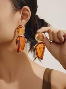 1 Pair 2024 New Exaggerated Geometric Colorful Acrylic & Metal Earrings, Unique Creative Design, Minimalist Style, Versatile For Women Party, Daily Wear, Gift