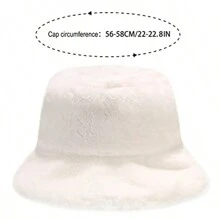 1pc All-Match Casual Versatile Warm Fluffy Bucket Hat - White - View 2