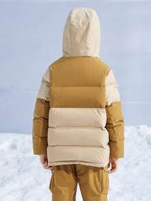 mini bala Áo khoác lông vũ trùm đầu thời trang mùa đông ấm áp cho bé trai - cà phê - Xem 3