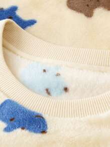 mini bala 男童和女童双面羊毛家居服睡衣套装婴儿加厚睡衣冬季系列 - 咖啡棕 - 查看 8