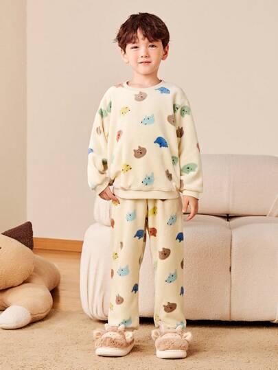 mini bala Boys' And Girls' Double-Sided Fleece Homewear Pajama Set Baby Thick Pajamas Winter Collection