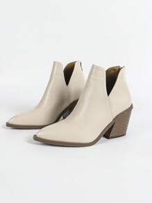 Botas de tobillo estilo francés para mujeres, modelo 2024, botas de inspiración británica para otoño/invierno, nuevas botas de tobillo con tacón grueso, puntera afilada y estilo occidental con cremallera trasera