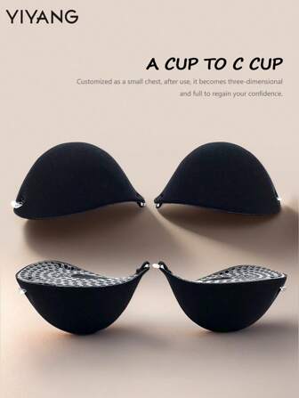 YIYANG 1pc Black Push Up Silicone Bra Pads, Thick Viscose Invisible Lift Bra, Backless Strapless Bra - Great For Small Breasts