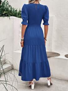 Women's Summer Dress Casual Crewneck Short Sleeve Smock Boho Flowy Dress Spring Summer Holiday Vacation Valentine Going Out Outfits - 寶藍色 - 查看 2