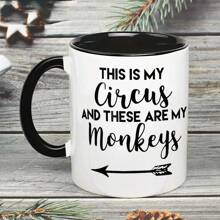 1 pieza Taza cerámica negra y blanca con gráfico de texto de 360ml, taza de café redonda, unisex, para viajes o campamentos, regalo personalizado para cumpleaños y vuelta al colegio