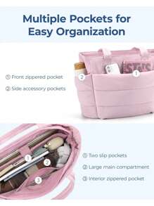 BAGSMART 女士手提包，轻便蓬松手提包，带隔层，绗缝单肩包，手提包，适合旅行、工作 - 黑色 - 查看 8