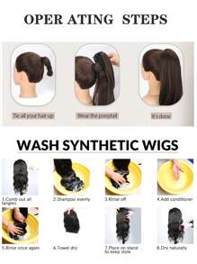 18-20 Inch Long Golden Wavy Curly Synthetic Ponytail Hair Extensions, Heat Resistant Fiber, Suitable For Women And Girls Daily Wear - Beige - View 9