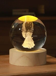 1 件男女通用卡其色底座水晶球桌面夜灯，星空玻璃球装饰摆件，天使情侣小雕像，情人节礼物 - 卡其色 - 查看 1
