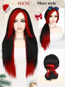 Tóc giả màu đỏ và đen dài thẳng nhiều lớp tóc với mái xéo chất lượng cao sợi tổng hợp tóc giả phong cách cảnh emo trang phục hóa trang quà tặng tiệc sử dụng - Đánh dấu màu đỏ - Xem 5