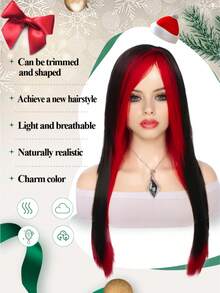 Tóc giả màu đỏ và đen dài thẳng nhiều lớp tóc với mái xéo chất lượng cao sợi tổng hợp tóc giả phong cách cảnh emo trang phục hóa trang quà tặng tiệc sử dụng - Đánh dấu màu đỏ - Xem 4