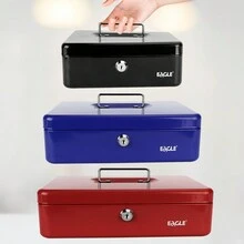 Eagle Cash Box With Money Tray, Money Box With Key Lock & Carrying Handle, Metal Safe Box For Money, Available In Medium Large - Red - View 3