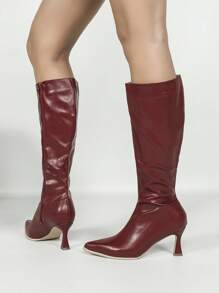Women's Ankle High Boots, Red Color, Pointed Toe, Thin Heel, Warm Winter Boots, Minimalist And Versatile