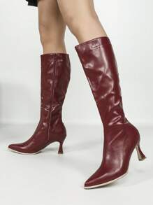 Women's Ankle High Boots, Red Color, Pointed Toe, Thin Heel, Warm Winter Boots, Minimalist And Versatile
