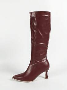 Women's Ankle High Boots, Red Color, Pointed Toe, Thin Heel, Warm Winter Boots, Minimalist And Versatile