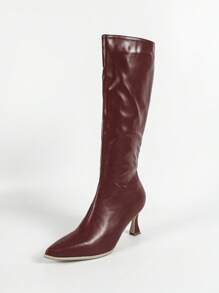 Women's Ankle High Boots, Red Color, Pointed Toe, Thin Heel, Warm Winter Boots, Minimalist And Versatile