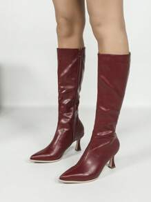 Women's Ankle High Boots, Red Color, Pointed Toe, Thin Heel, Warm Winter Boots, Minimalist And Versatile
