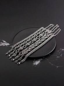 1 件男士休闲不锈钢手工链条手链，嘻哈风格时尚配饰礼物，适合派对、圣诞节、新年、情人节假期 - 銀色 - 查看 7