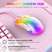ONIKUMA CW925 Pink Esports Gaming Mouse USB Gaming Mouse RGB LED Color Inspiration Design Button DPI 12800 - Pink - View 2