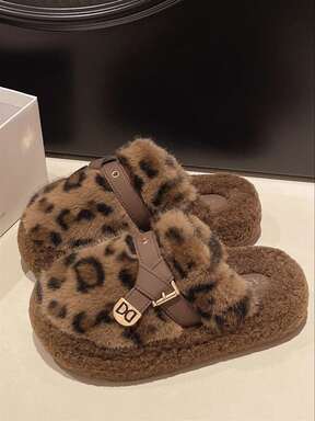 Women's New Winter Thick Sole Closed Toe Fur Slippers, Outdoor Wear, Autumn New Fairy Style Petite Slouchy Height-Increasing Slippers, Spring/Autumn Indoor Home Office Slippers, 4CM, Sizes 35-40