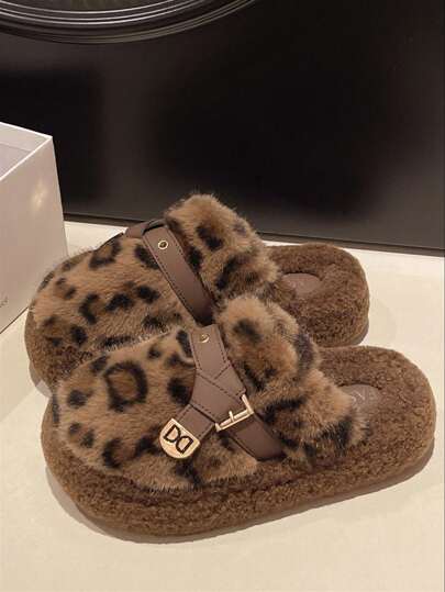 Women's New Style Fluffy Platform Slide Sandals For Winter 2025, Thick Sole Fuzzy Closed Toe Slippers For Short Girls, Increased Height Slip On Shoes For Spring, Autumn & Home Office, Size 5-7