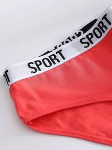 6pcs/Pack Mid-Waist Solid Color Women's Comfortable Sweet Cute Candy Color Letter Print Panties, Basic Black & White Underwear - Multicolor - View 4
