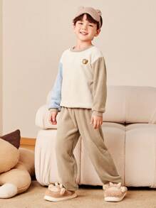 mini bala 男童和女童双面羊毛家居服睡衣套装婴儿加厚睡衣冬季系列