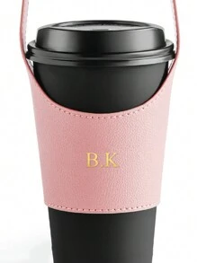 1pc Personalized PU Leather Tumbler Sleeve, Adjustable Detachable Hook And Loop Coffee/Drink Cup Holder, Heat Insulation, Carry Handle, Creative Gift For Valentine's Day, Birthday, Holiday, Etsy/ Custom Product, Personalized Gift For Her/Him, Parents Water Bottle