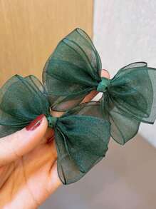 2入組復古甜美蝴蝶結與心形鑲嵌鑽石夾,聖誕裝飾頭飾,綠色