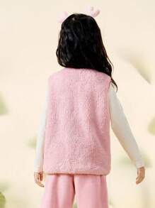 mini bala Boys' And Girls' Double-Sided Fleece Warm Homewear Vest Baby Stomach-Protecting Fleece Vest - Pink - View 4