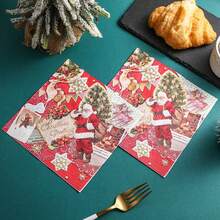 AFYPRTY 20pcs Christmas Greetings Napkins Santa Claus And Reindeer Pattern Napkins 6.5 Inches 2 Layers Native Wood Pulp Paper Suitable For Christmas Party Decoration Restaurant Kitchen Supplies