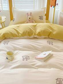 4 PIEZAS (1 Funda Nórdica + 1 Sábana Ajustable + 2 Fundas de Almohada) Juego de Ropa de Cama Estampada, Antideslizante 360°, Sin Blanqueadores Ópticos, Amigable con la Piel, Absorbente, Suave, Textura Fina, Lavable, Antibacteriano, Juego de Ropa de Cama Cálida que Incluye Funda Nórdica, Sábana Ajustable, 2 Fundas de Almohada, Adecuado para Dormitorio, Habitación de Invitados, Dormitorio, para Todos los Miembros de la Familia, Uso en Todas las Estaciones - ovejita amarilla - Ver 5