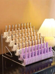 1pc 7-Layer Detachable Multi-Layer Cosmetics Storage Rack With Buckle, Nail Polish Storage Box, Transparent Table Top Cosmetics Display Rack, Multi-Functional Cosmetics Box For Nail Polish, Lipstick, Beauty Tools And Skin Care Products - Multicolor - View 2